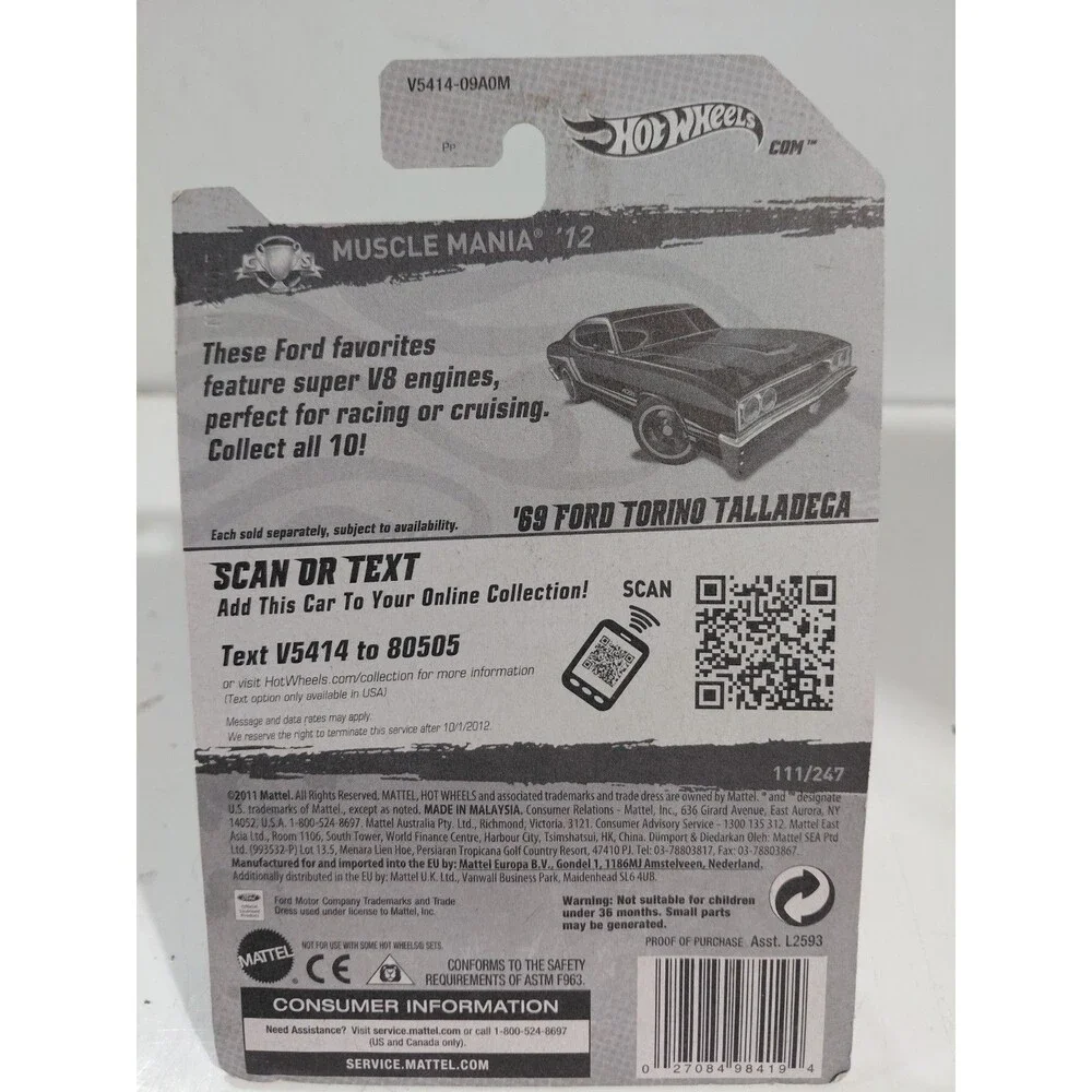 NIP Hot Wheels Muscle Mania 1:64 Diecast 1969 Ford Torino Talladega Muscle Car
